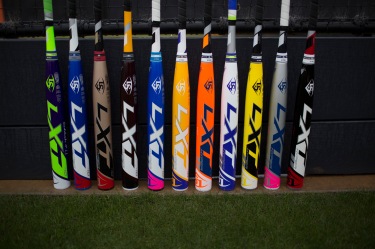 These are all the same Louisville Slugger LTX HYPER fastpitch bat, customized to a wide variety of color choices and combinations.